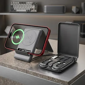 Chi-Charge Cable Card - collapsible wireless charging stand and charging cable carrier