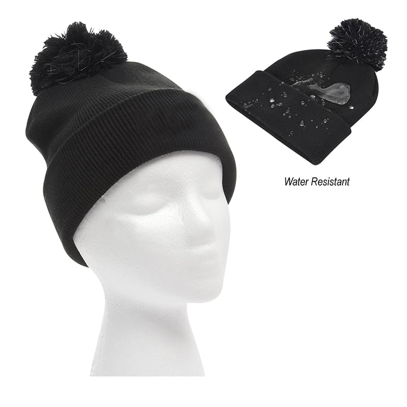 Water-Resistant Pom Beanie With Cuff 2