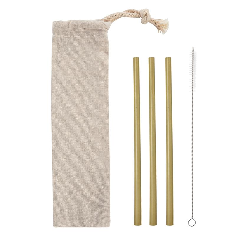 3 Pack Bamboo Straw Kit In Cotton Pouch 2