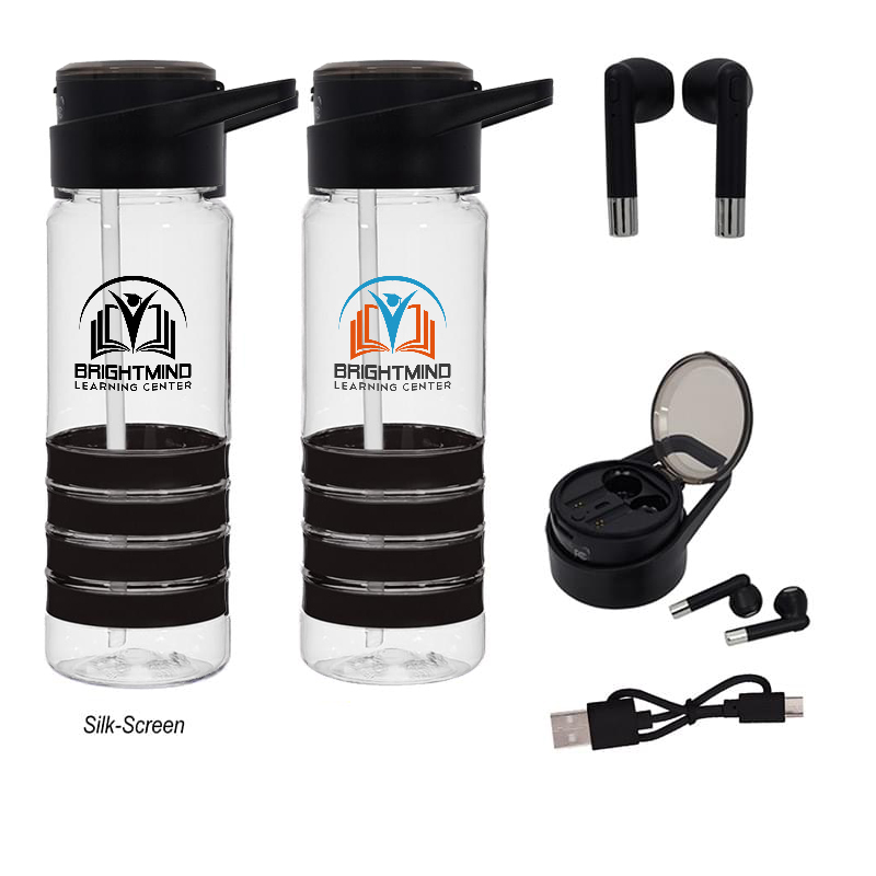 24 Oz. Banded Gripper Bottle With Wireless Earbuds