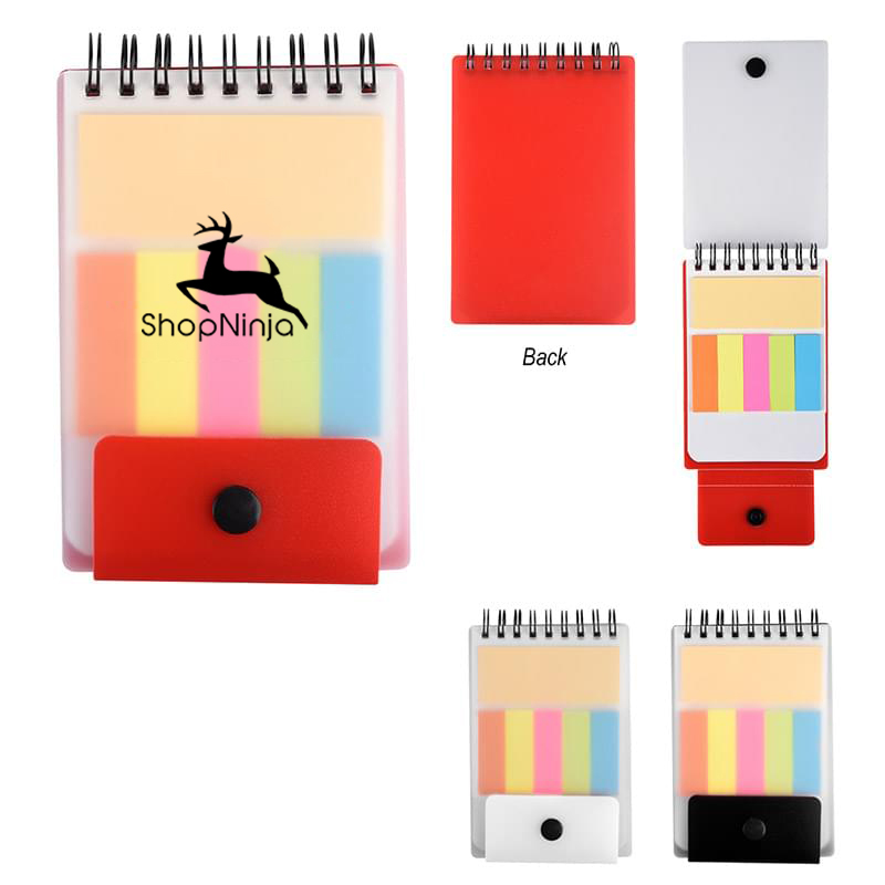 Spiral Notebook with Adhesive Notes and Neon Sticky Flags