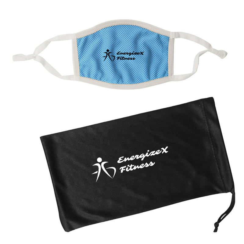 Adjustable 3-Ply Cooling Mask & Mask Pouch With Antimicrobial Additive