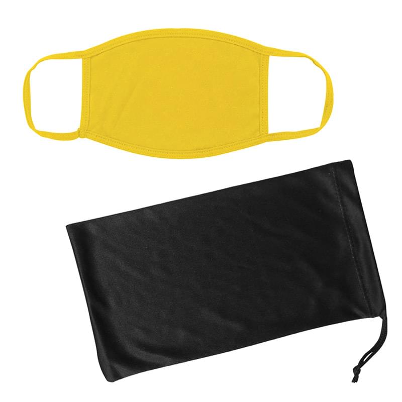 Cotton Reusable Mask & Mask Pouch W/ Antimicrobial Additive