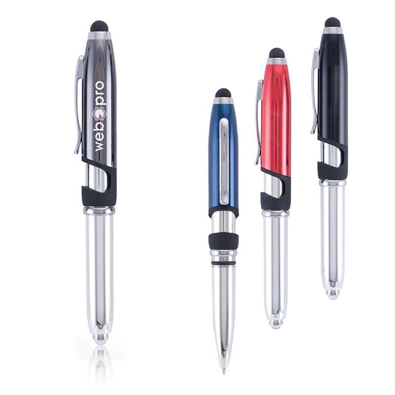 4-in-1 Pen, Stylus, LED Flashlight, Phone Stand - Metal Pen