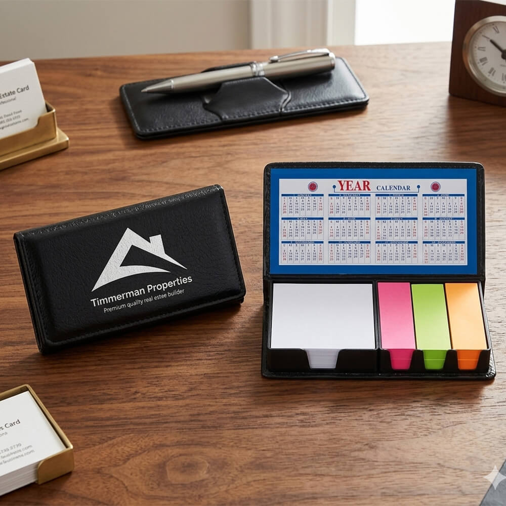 Leather Look Case Of Sticky Notes With Calendar