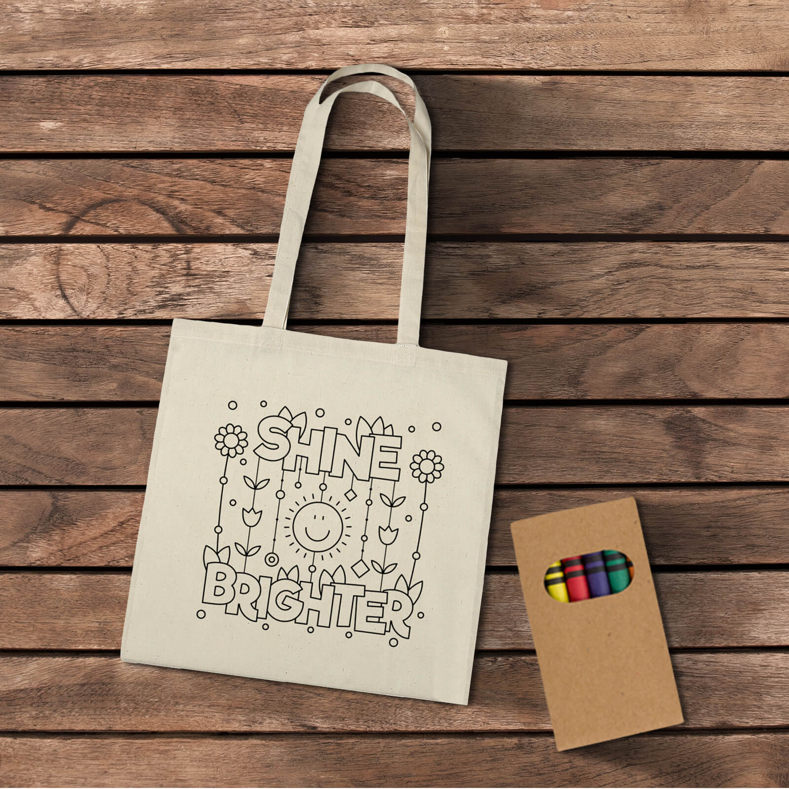 Pure Cotton Colorable Tote with 6-Pack Crayons