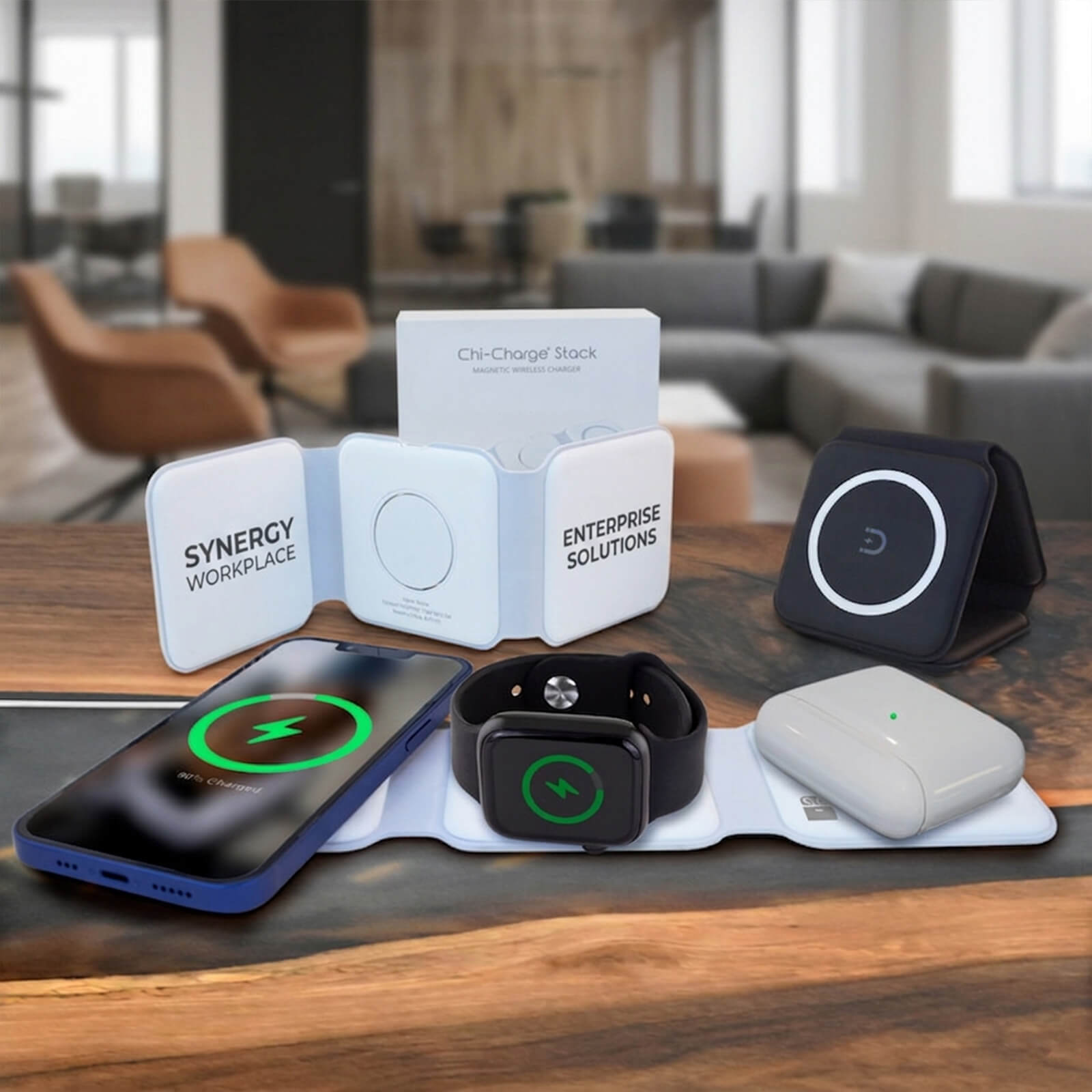 Chi-Charge Stack Foldable 3-IN-1 Fast Charge Mat for Apple and Android