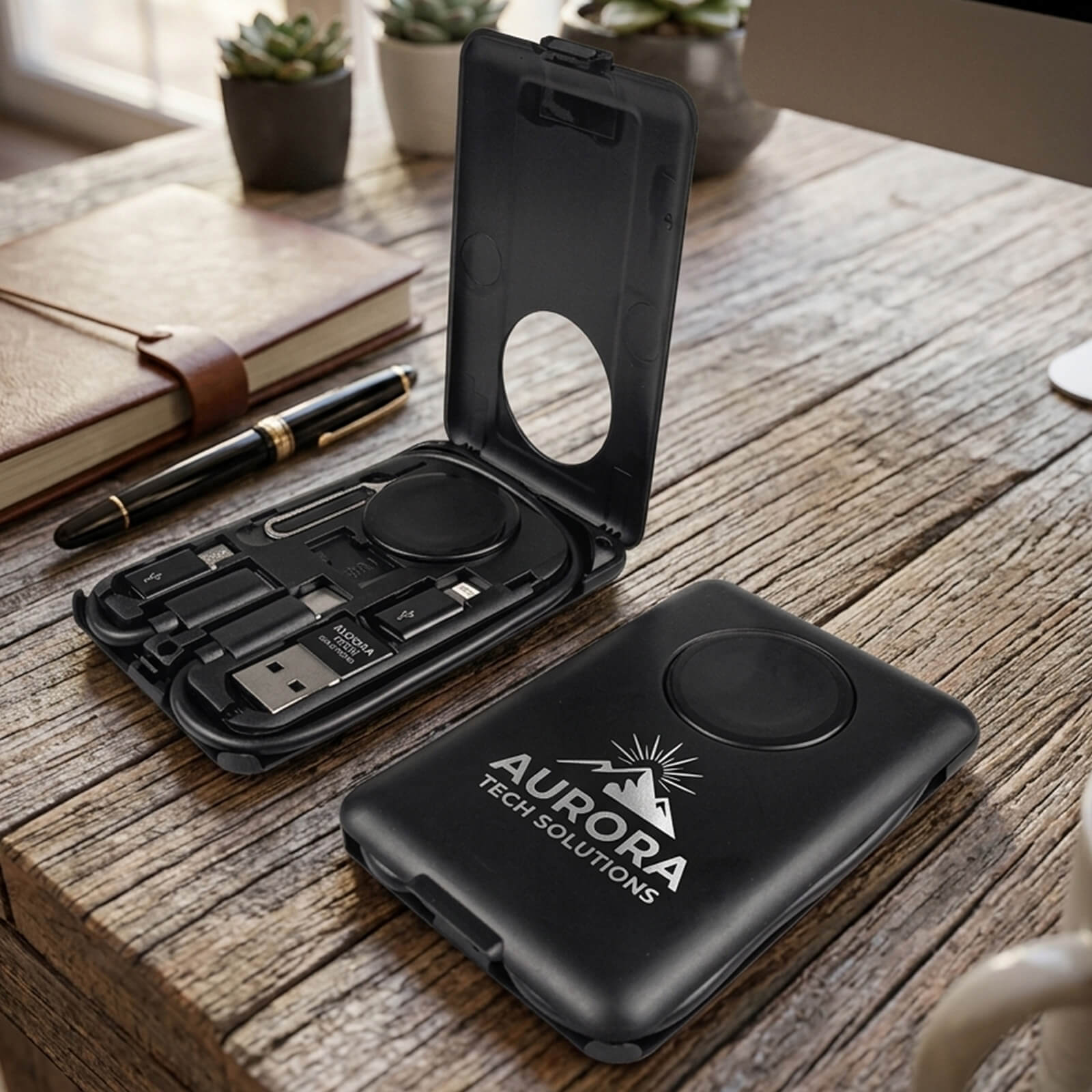 Chi-Charge Cable Card with Watch Charger - Collapsible Wireless Charging Stand and Charging Cable Carrier
