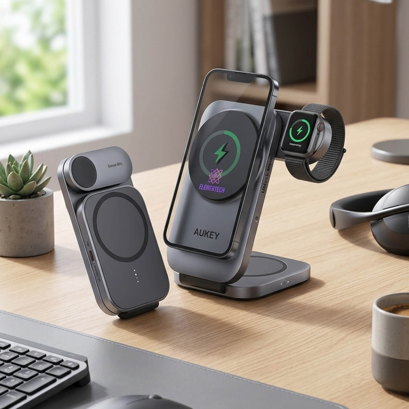 Aukey qi2 Foldable 3-in-1 Magnetic Ultra Fast Wireless Charger