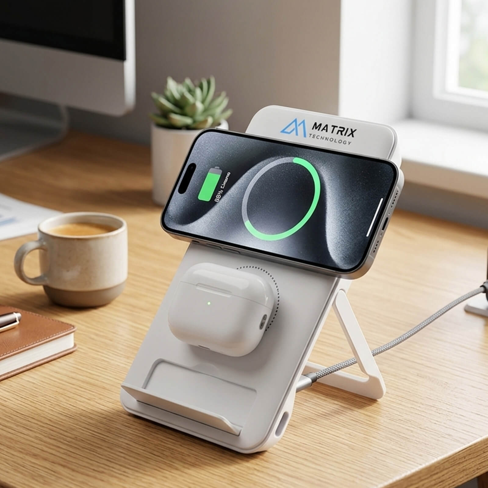 15W Dual-Coil Wireless Charging Stand