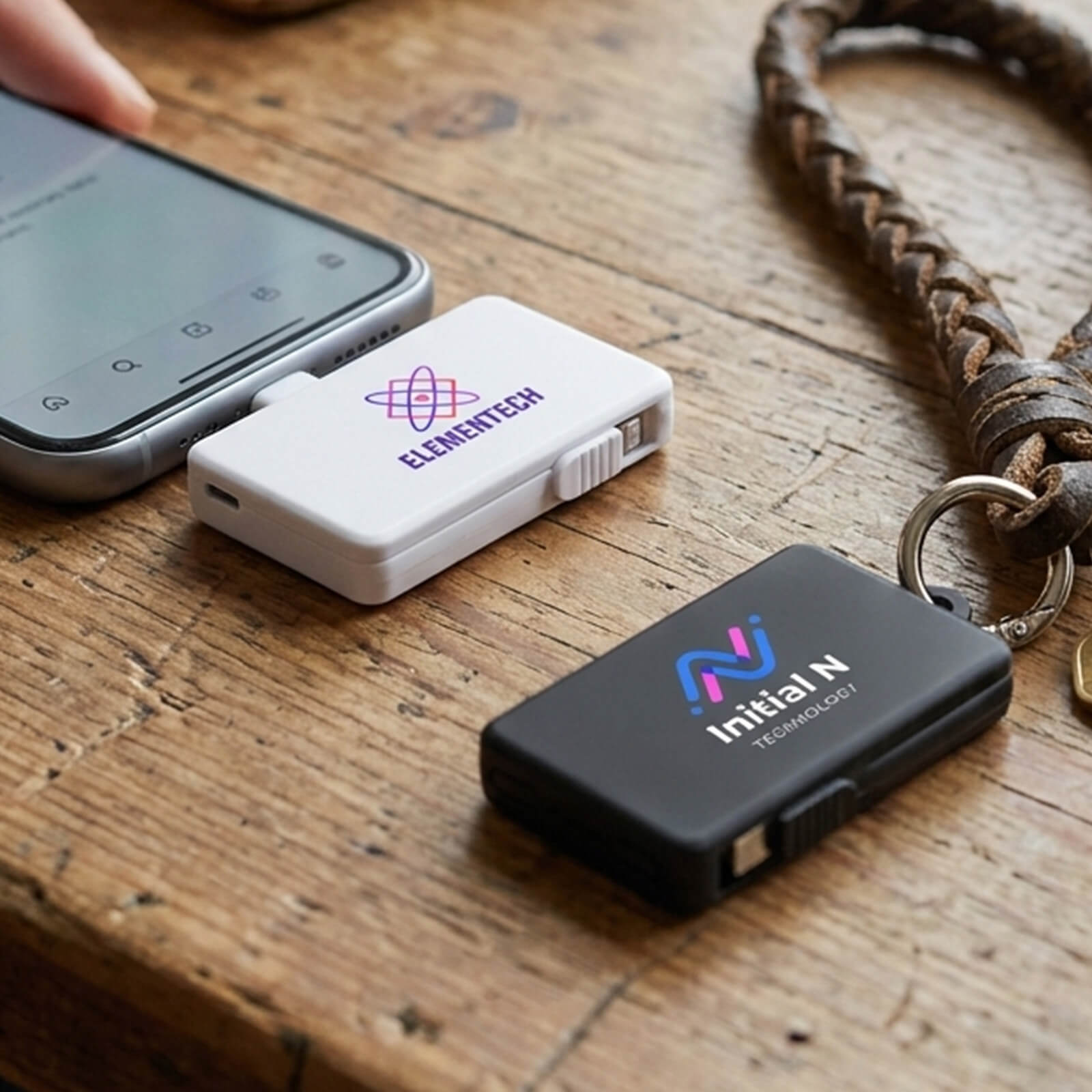 2000 mAh Keychain Power Bank with Built-In Cables