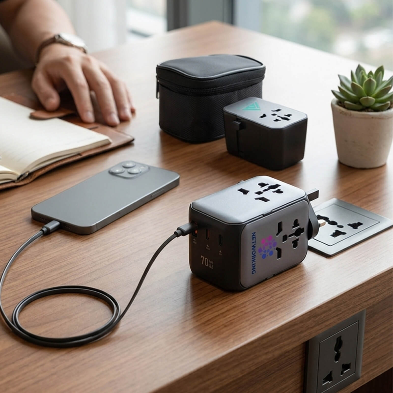 Universal Travel Adapter 70W with Retractable Cable