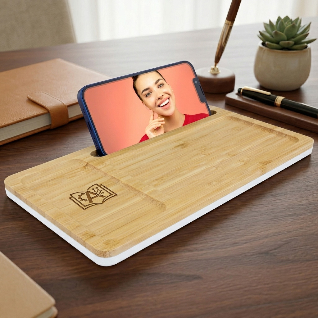 Bamboo Wireless Charging Pad and Desktop Organizer