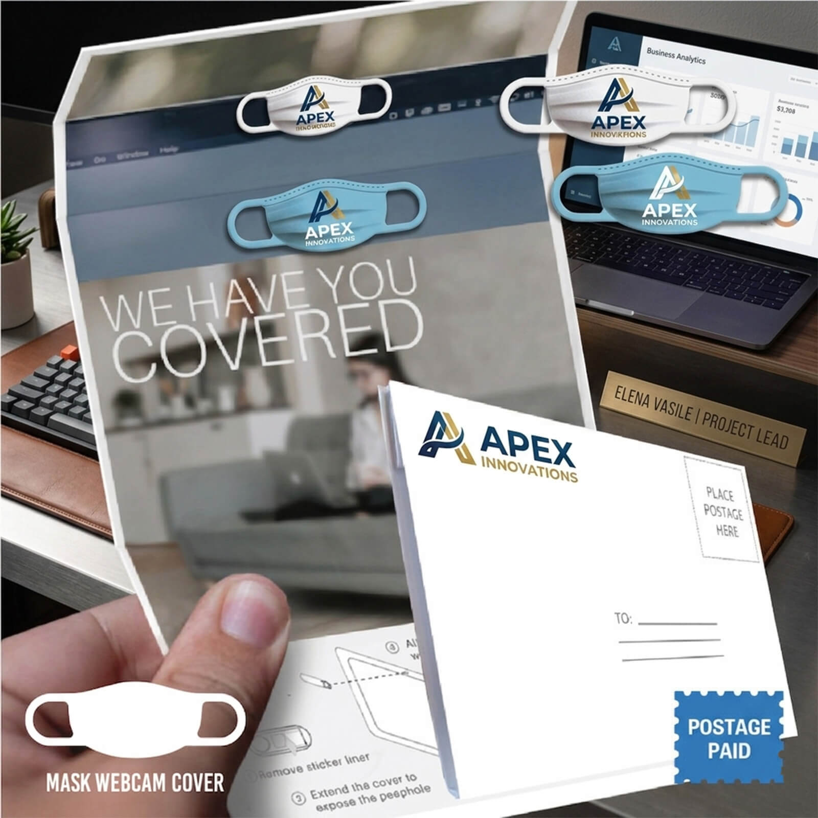 Custom Branded Greeting Card with Mask Webcam Cover