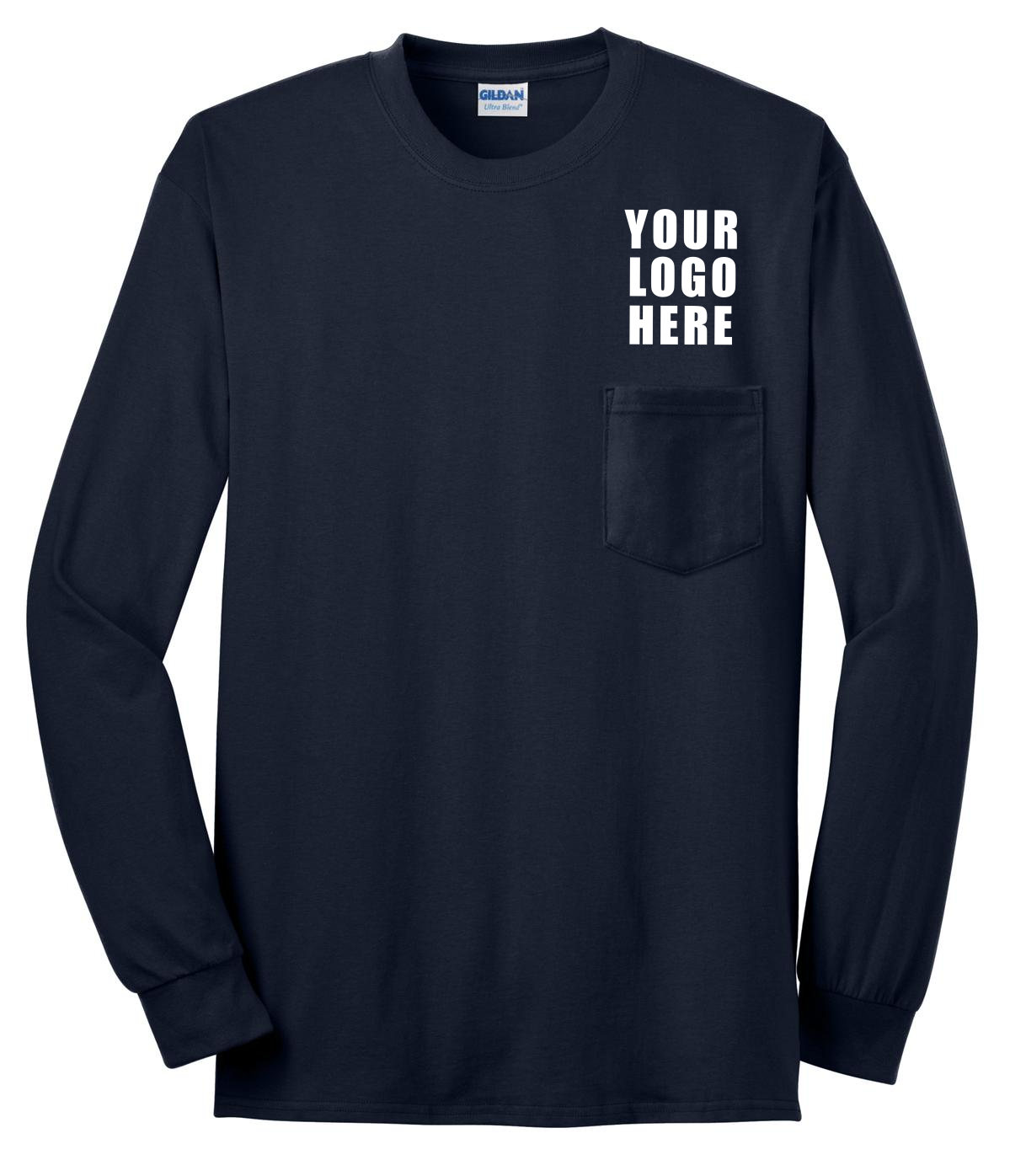 Gildan - Ultra Cotton 100% US Cotton Long Sleeve T-Shirt with Pocket. 2410