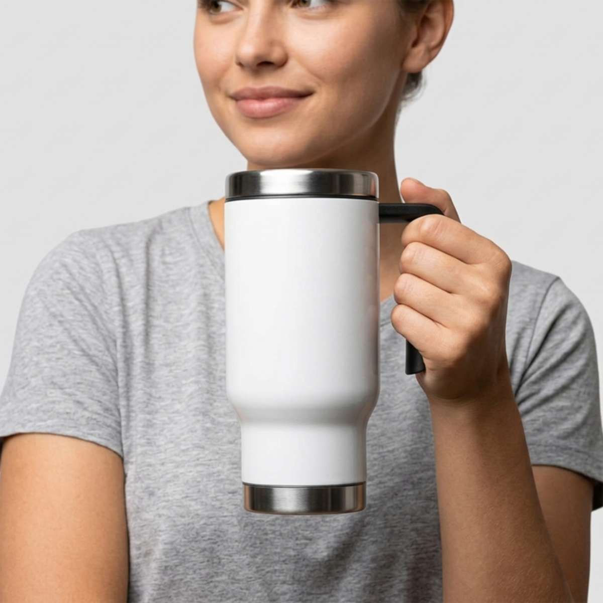 Stainless Steel Travel Mug with Handle, 14oz Front