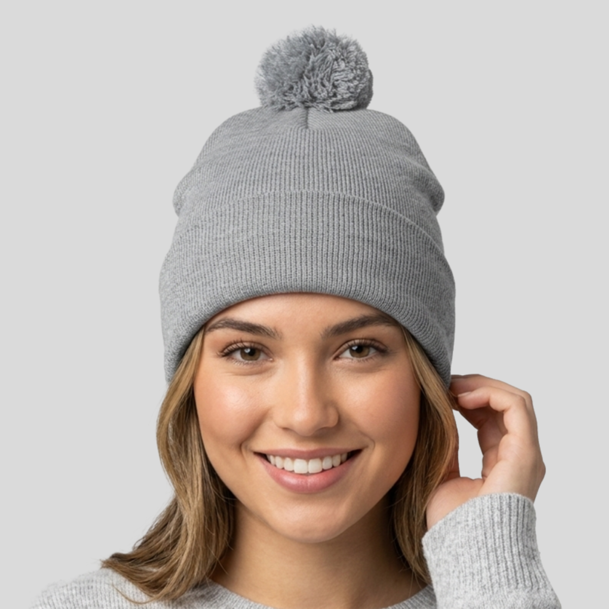 Pom-Pom 12" Knit Beanie Front