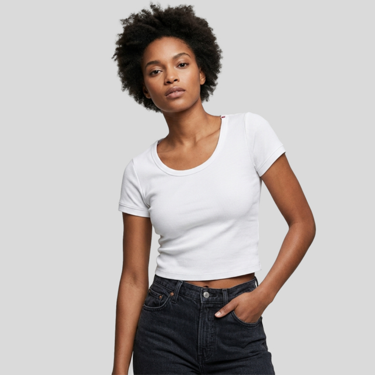 Cap Sleeve Baby Rib Crop Top Front