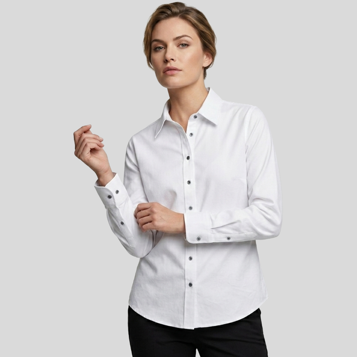 Harriton Ladies' Easy Blend™ Long-Sleeve Twill Shirt with Stain-Release Front