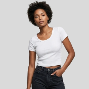 Cap Sleeve Baby Rib Crop Top Front
