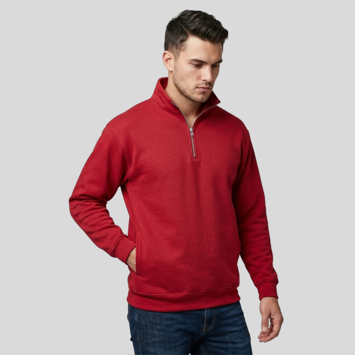 Bayside Unisex USA Made Quarter-Zip Pullover Sweatshirt Front