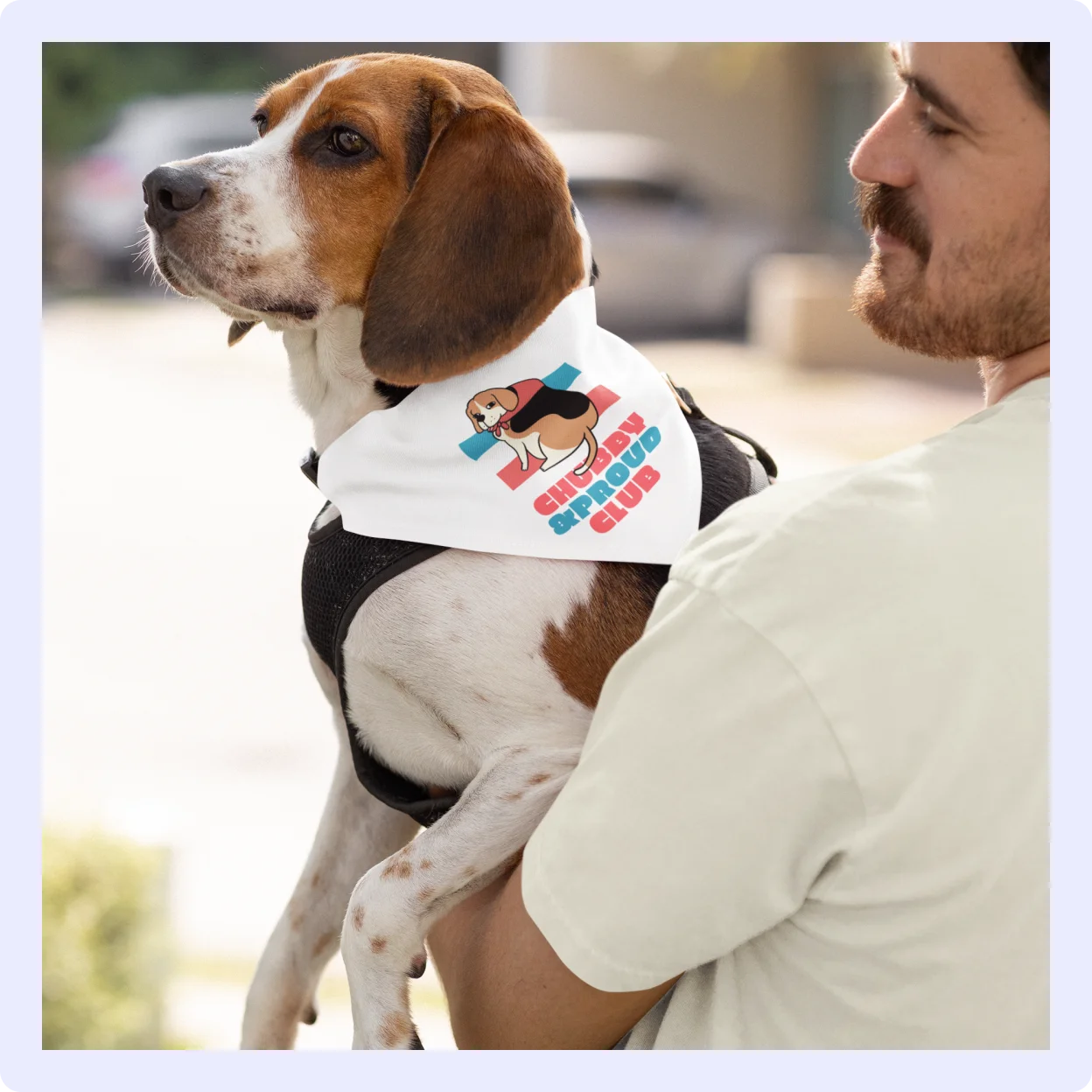 Dog wearing a custom bandana