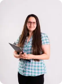 Woman holding a clipboard.