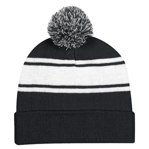 Two-Tone Knit Pom Beanie with Cuff view 1