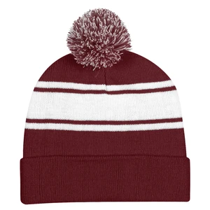 Two-Tone Knit Pom Beanie with Cuff view 2