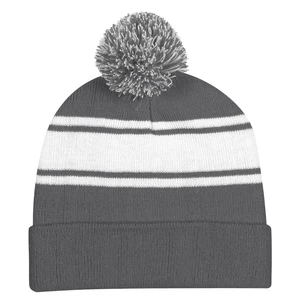 Two-Tone Knit Pom Beanie with Cuff view 3