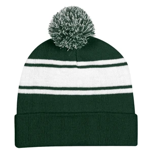Two-Tone Knit Pom Beanie with Cuff view 4