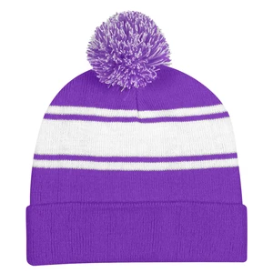 Two-Tone Knit Pom Beanie with Cuff view 6