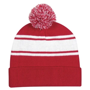 Two-Tone Knit Pom Beanie with Cuff view 7