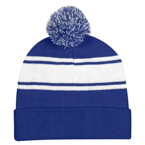 Two-Tone Knit Pom Beanie with Cuff view 8