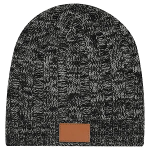 Knit Beanie with Leatherette Patch view 1
