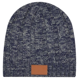 Knit Beanie with Leatherette Patch view 2
