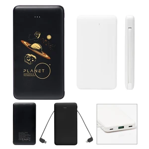 10000 mAh Power Bank with Integrated Cables
