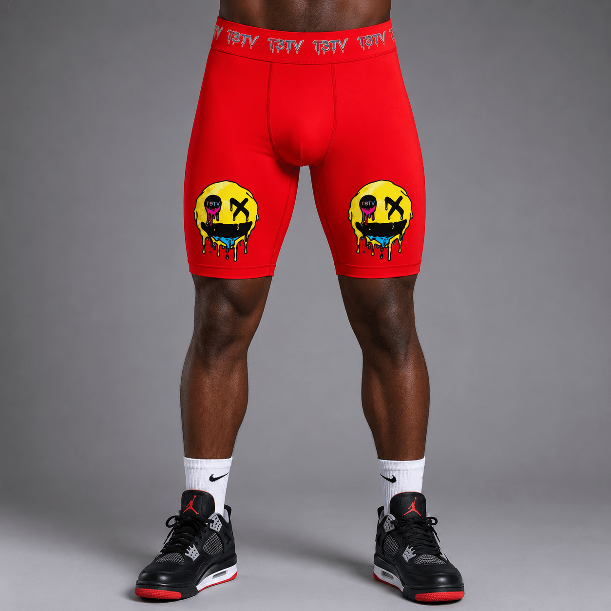 T3TV Smiley Compression Shorts Red