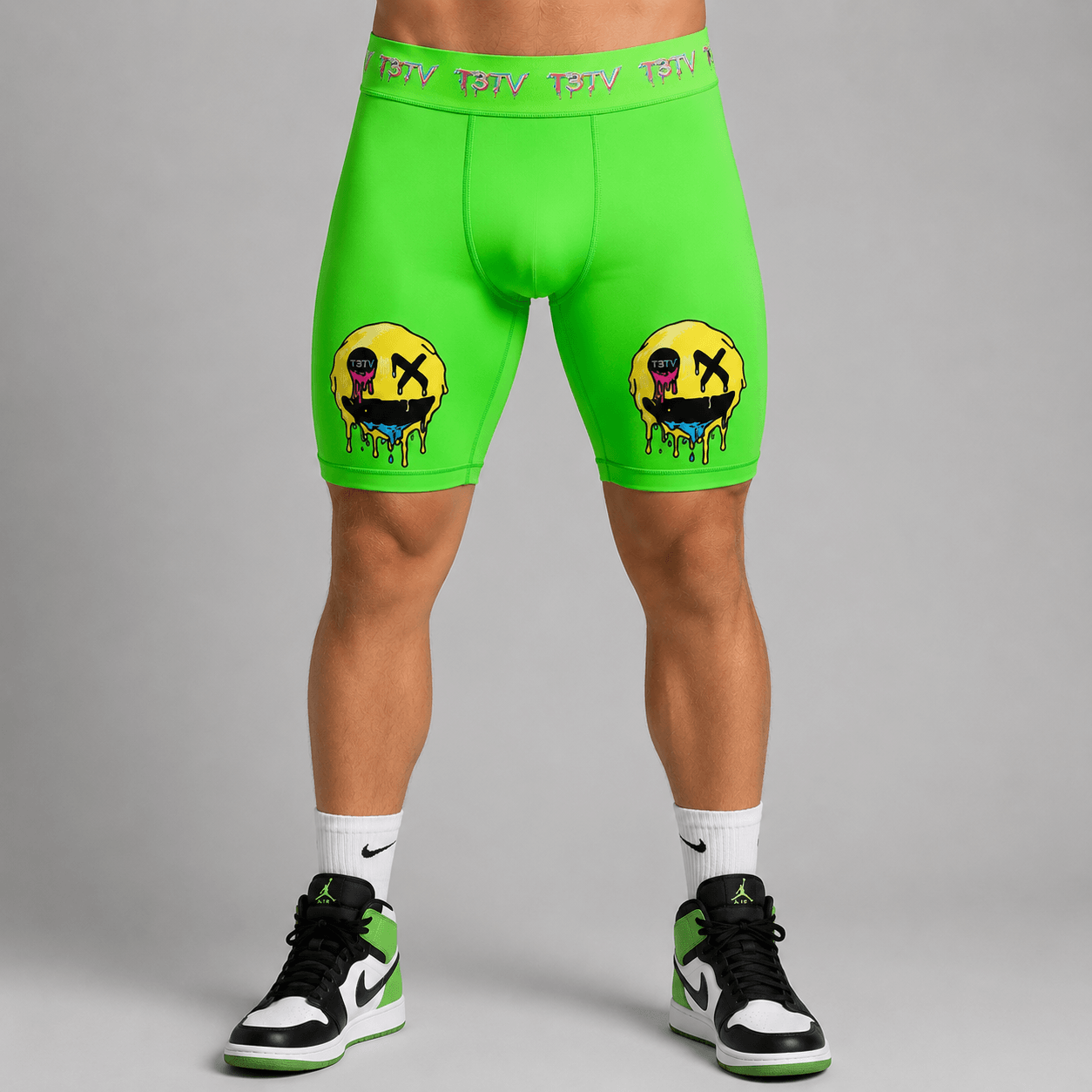 T3TV Smiley Compression Shorts Volt