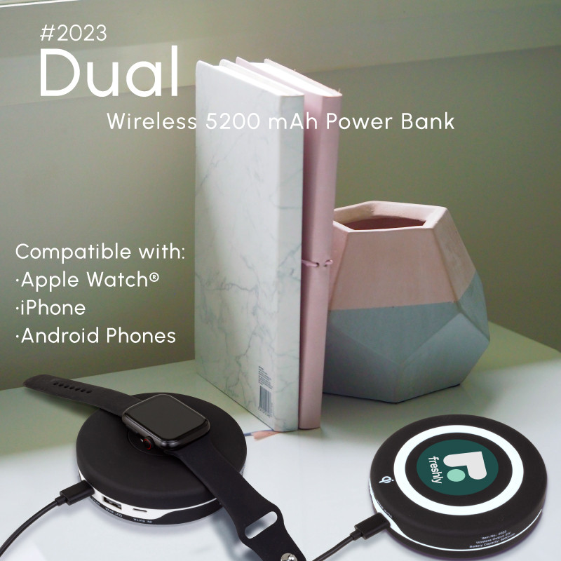 Dual wireless 5200 mAh power bank - compatible with Apple Watch®, iPhone, and Android Phones