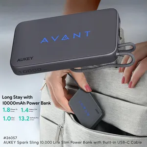 AUKEY Spark Sling 10,000 Lite Slim Power Bank with Built-in USB-C Cable
