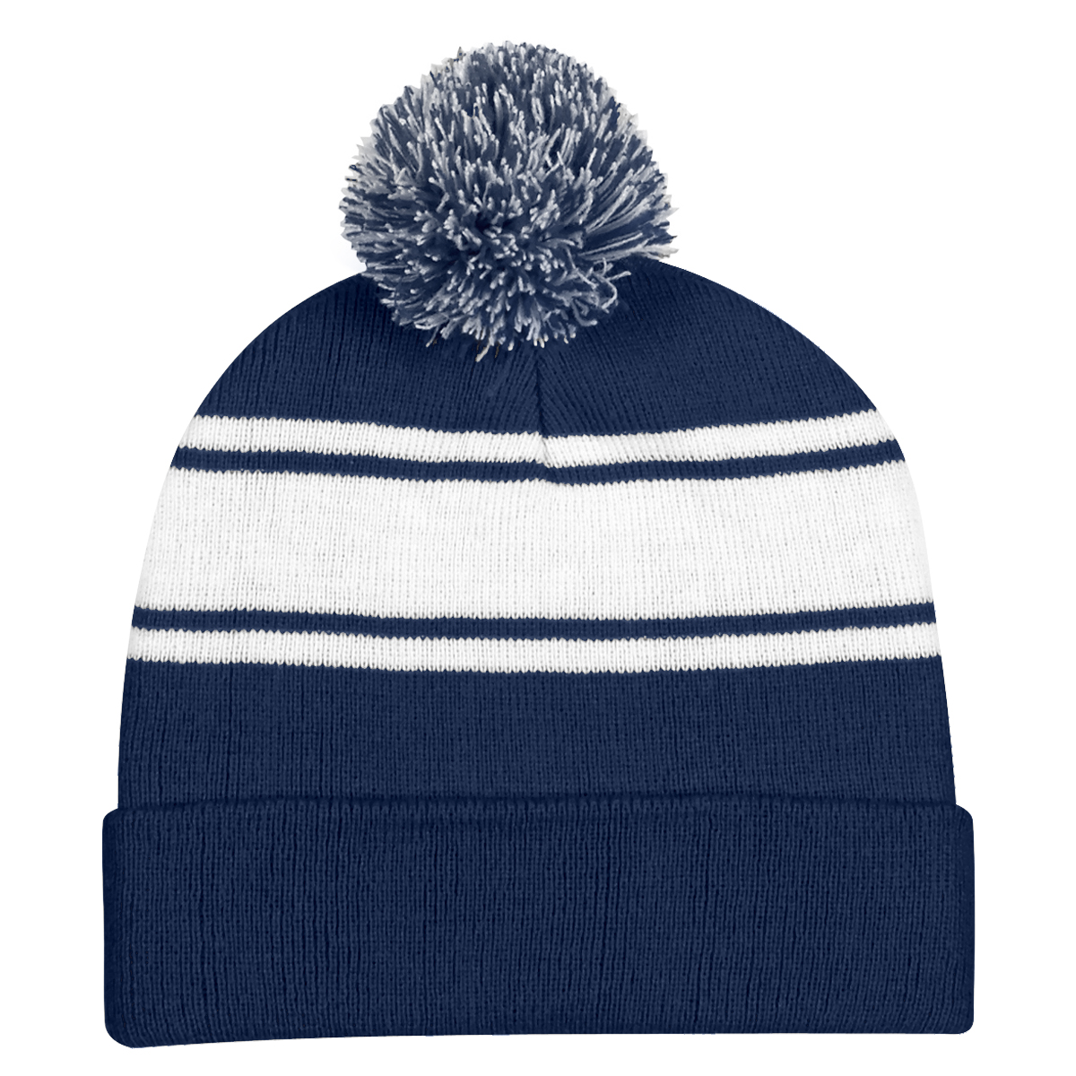 Two-Tone Knit Pom Beanie With Cuff view 6