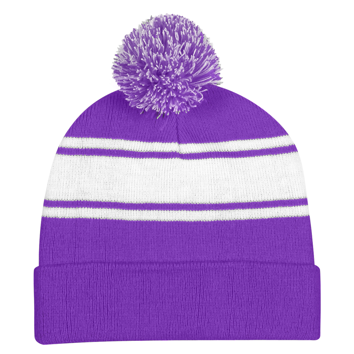 Two-Tone Knit Pom Beanie With Cuff view 7