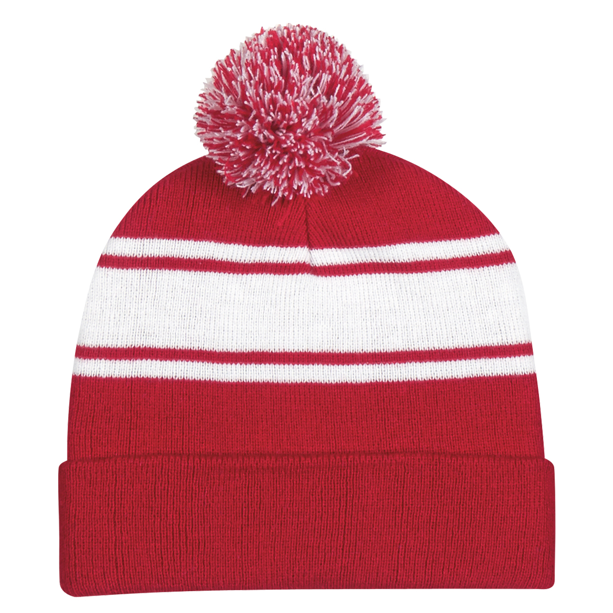 Two-Tone Knit Pom Beanie With Cuff view 8