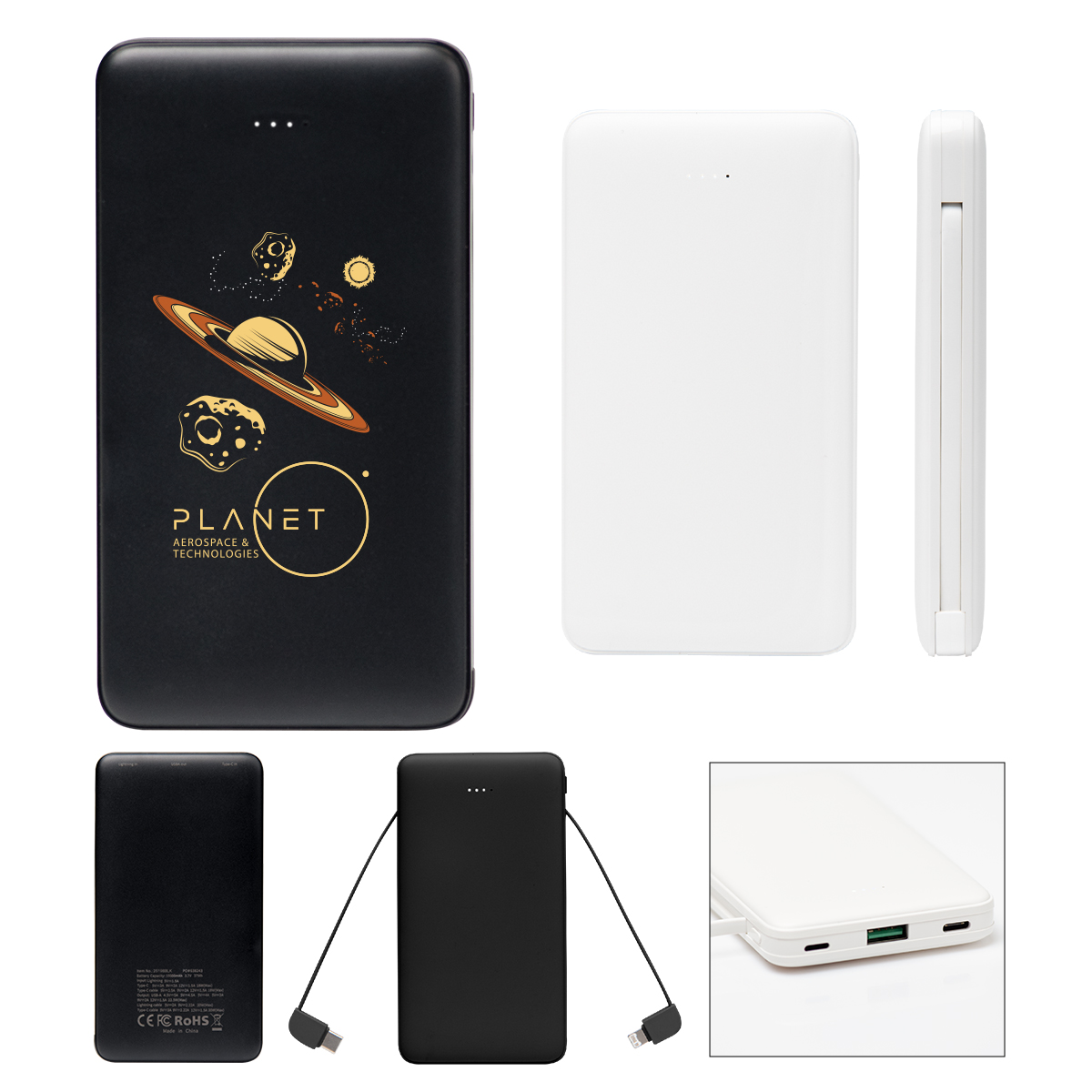 10000 mAh Power Bank with Integrated Cables