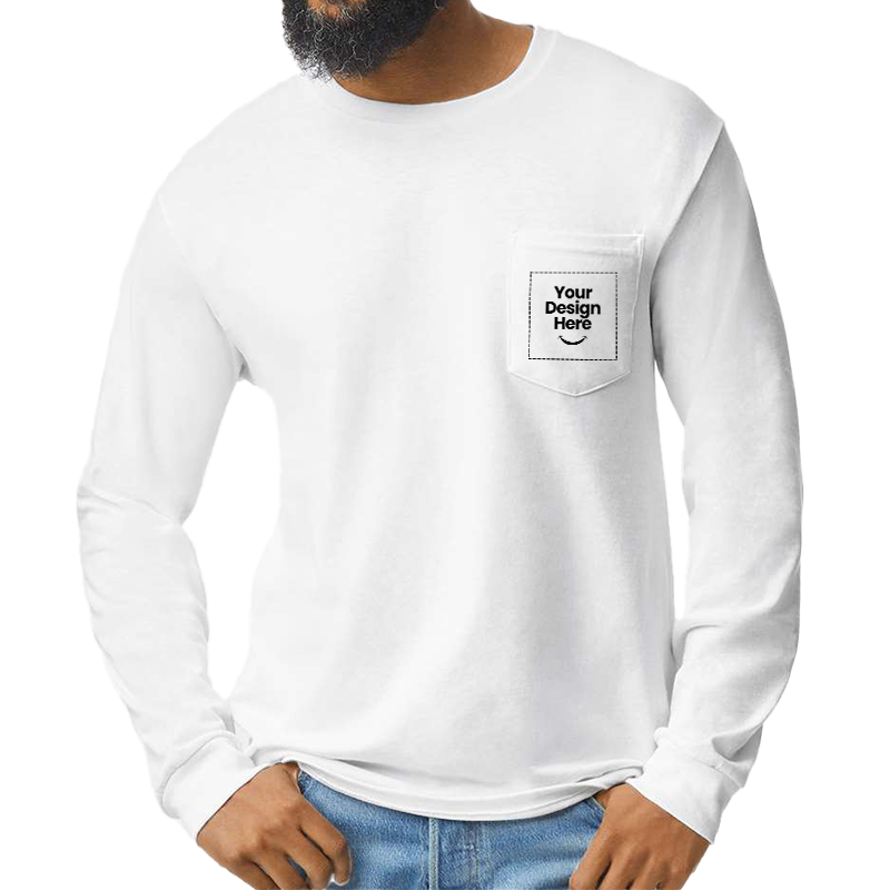 Gildan - Ultra Cotton 100% US Cotton Long Sleeve T-Shirt with Pocket. 2410