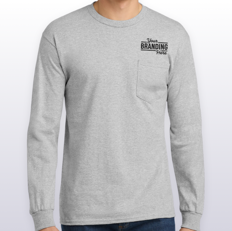 Gildan - Ultra Cotton 100% US Cotton Long Sleeve T-Shirt with Pocket. 2410