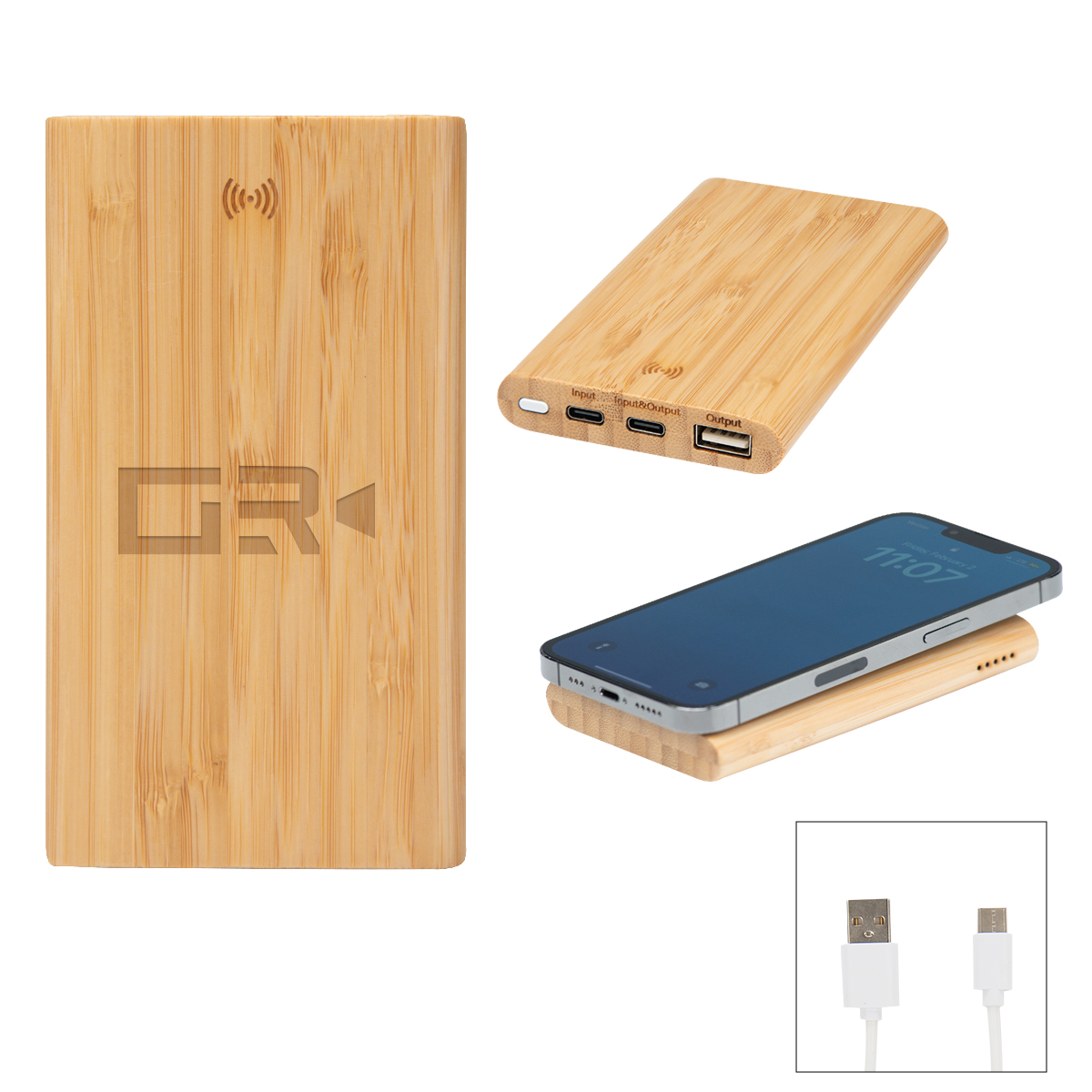 5,000 mAh Bamboo Power Bank & 10W Wireless Charger
