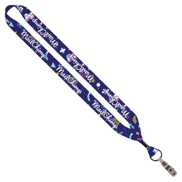 3/4" Dye-Sublimated Lanyard with Metal Crimp, Split-Ring & Bulldog Clip