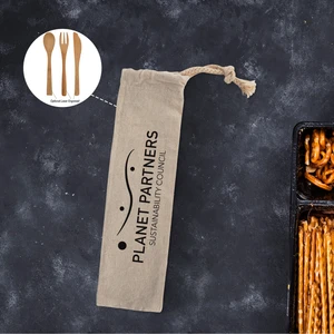 3 Piece Bamboo Utensil Set In Travel Pouch